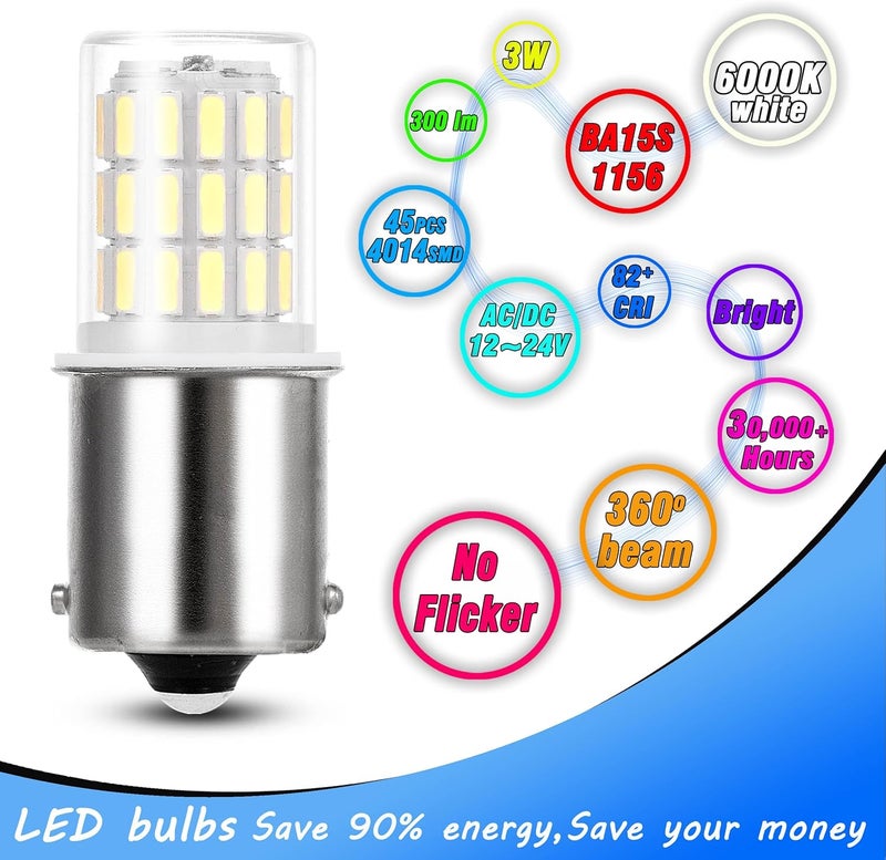 Heifymi BA15S LED Bulbs 12V,1156 1141 1003 LED Light Super Bright 6000K Bayonet Bulb Socket Single Contact,AC10-24V Replacement for Landscape Path RV Camper Trailer Boat Trunk Interior Lights,3Pack - Image 4